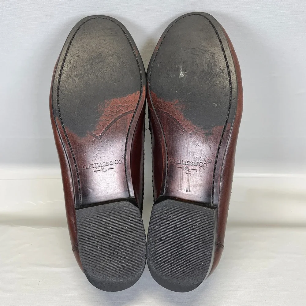 Bass Kiltie Tassel Loafers Mens Size 10M Brown Leather Woven Moc Toe Dress Shoes_10